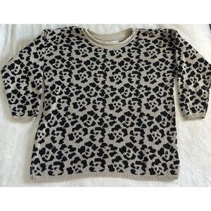 Vtg Knit Stitches Leopard Print Sweater Womens Medium Cotton Blend USA Made 90s